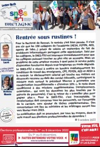 lettre flash du SNES Bretagne : Rentrée sous rustines !