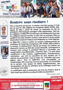 lettre flash du SNES Bretagne : Rentrée sous rustines !