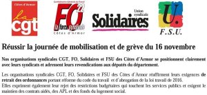 Réussir la journée de mobilisation du 16 novembre dans les Côtes d'Armor