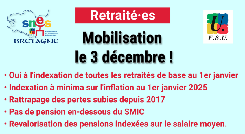 Mobilisation des retraité·es le 3 décembre !