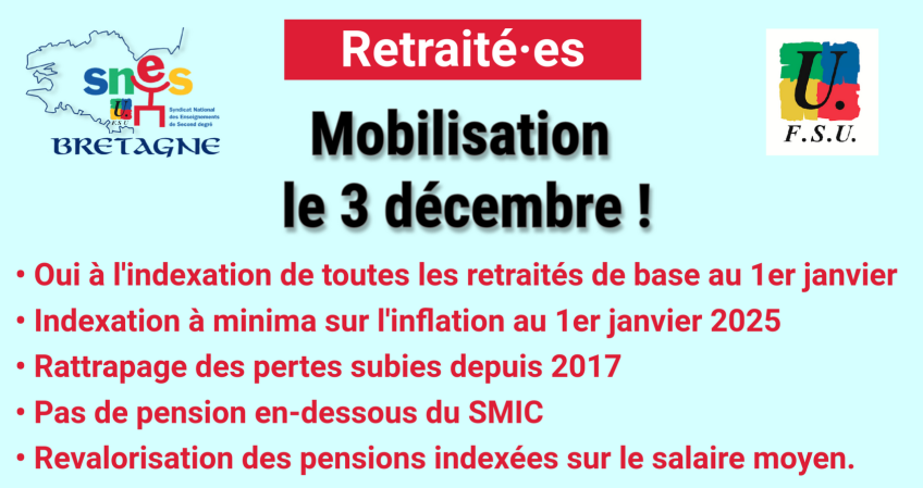 Mobilisation des retraité·es le 3 décembre !